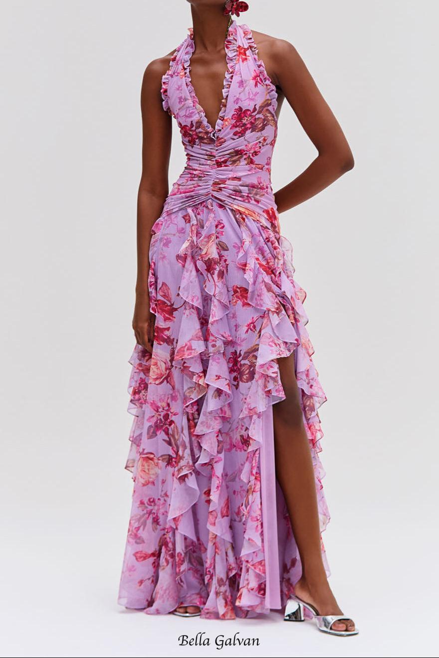 Floral Haze Stretch Tulle Maxi Dress Flowering Girl