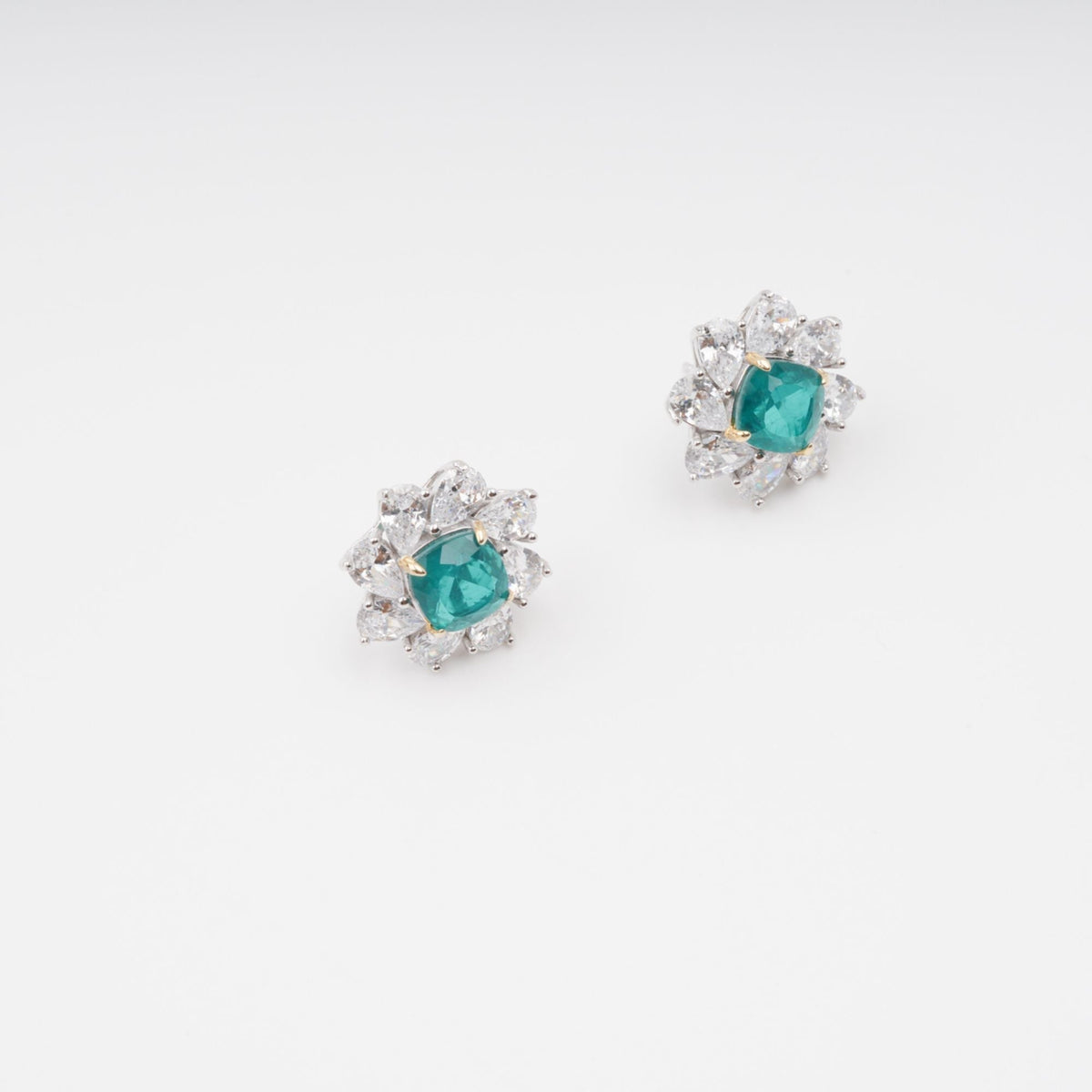Erica Green Flower Shaped Gemstone Sterling Silver Earrings Flowering Girl
