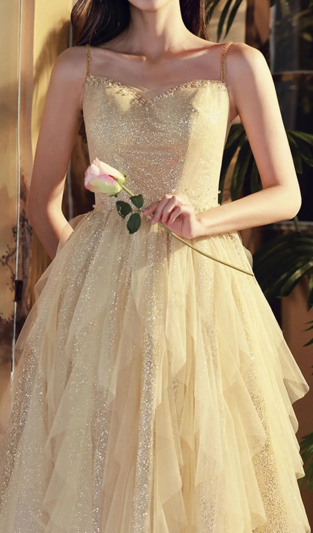 Chinara Champagne Mesh Bling Maxi Dress Flowering Girl