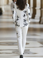 White Floral Printed Pantsuit Set Flowering Girl