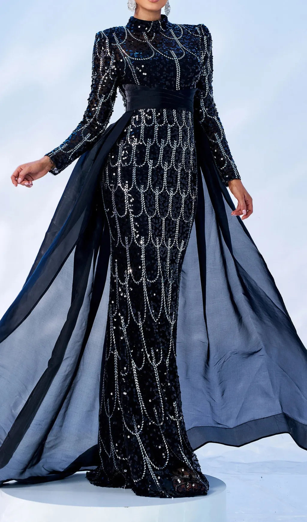Concha Black Sequin Long Sleeve Maxi Dress Flowering Girl