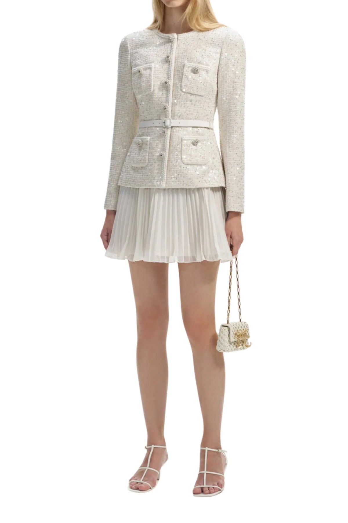 Cream Sequin Boucle Tailored Mini Dress Flowering Girl