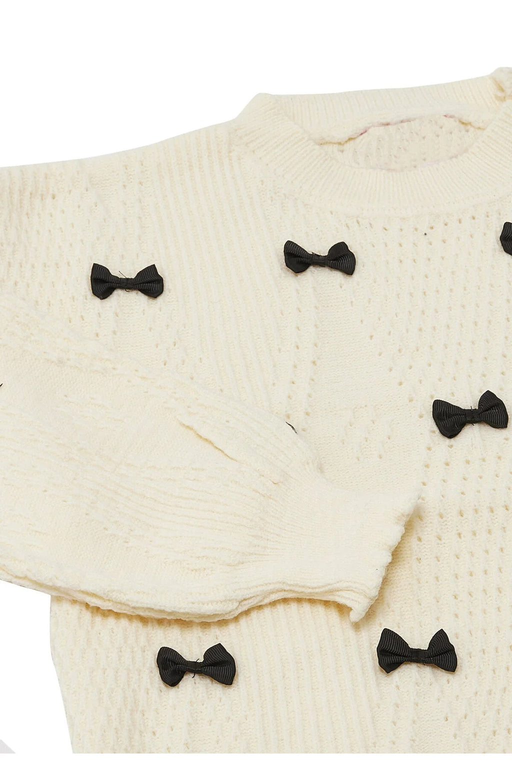 POINTELLE KNIT MINI BOW SWEATER Flowering Girl