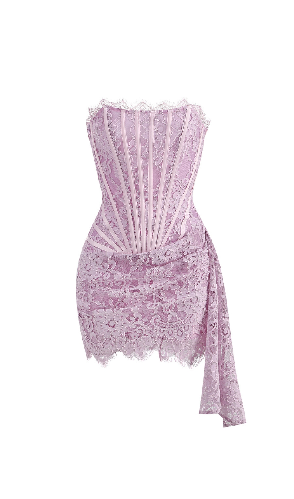 Kellie Strapless Lace Appliques Mini Dress In Light Purple Flowering Girl