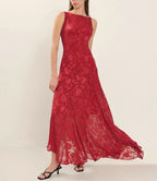 Red Lace Backless Jacquard Irregular Dress Flowering Girl