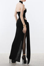 Off-Shoulder Halter Backless Slim Maxi Dress In White Flowering Girl