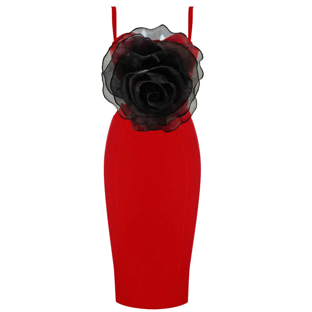 Jacey Mesh Flower Bandage Midi Dress Flowering Girl