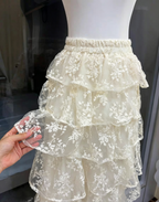 Ivory Wide Strap Lace Corset Peplum Top & Tiered High Low Lace Skirt Set Flowering Girl
