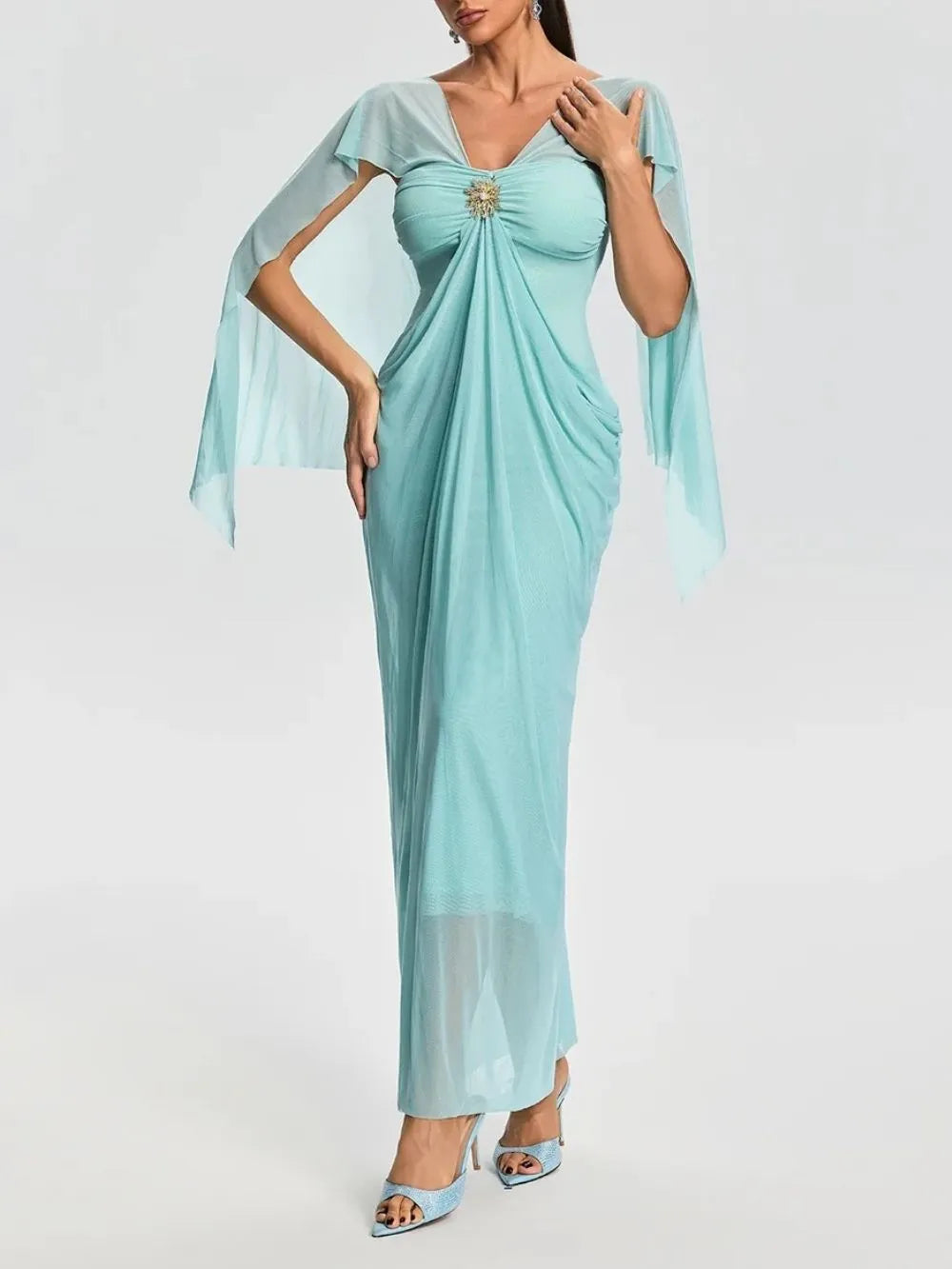 Fervano V Neck Ruched Maxi Dress Flowering Girl