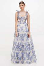 Floral Sweetheart Neck Frill Maxi Dress Flowering Girl