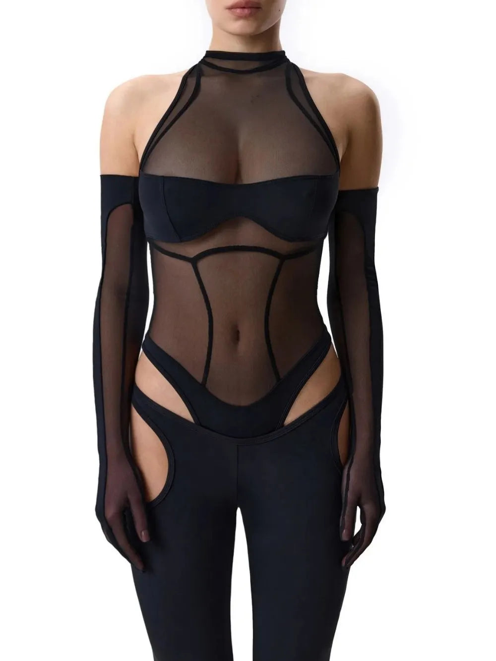 Marcelina Black Mesh Two-Piece Set Flowering Girl