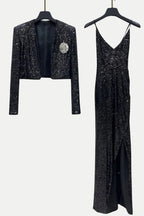 Laiki Diamante Sequin Cropped Blazer Flowering Girl