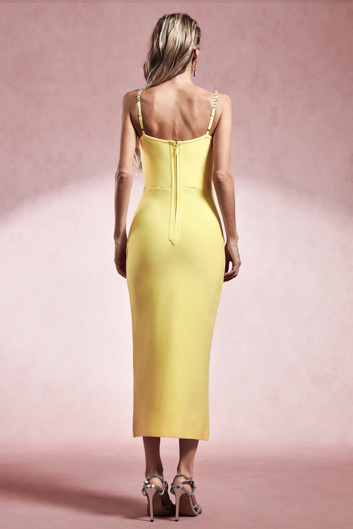 Michaelia Sleeveless Diamond Slit Bandage Midi Dress Flowering Girl