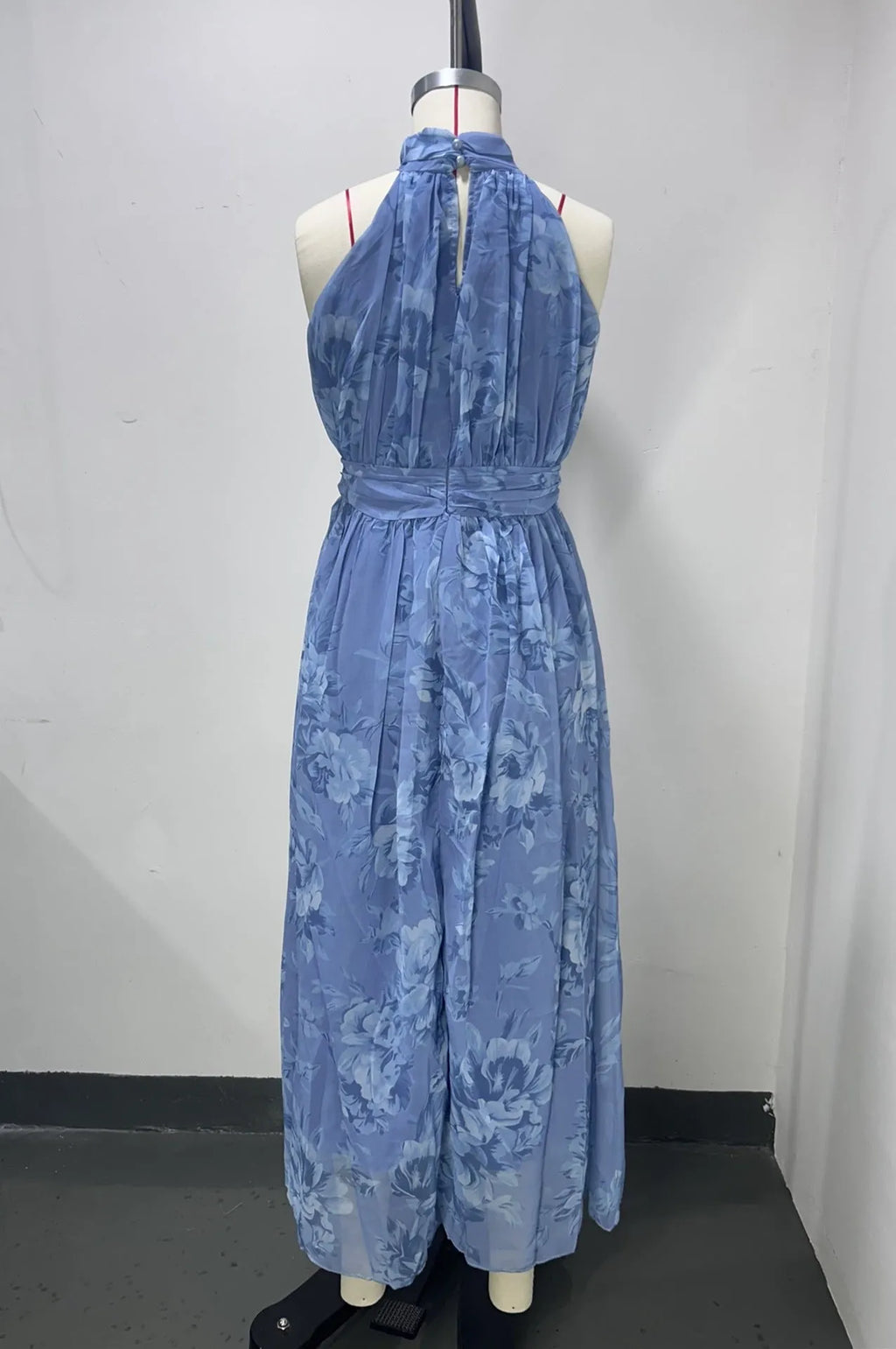 Polly Green Floral Chiffon Halter Maxi Dress Flowering Girl