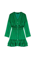 GREEN V-NECK SATIN MINI DRESS Flowering Girl