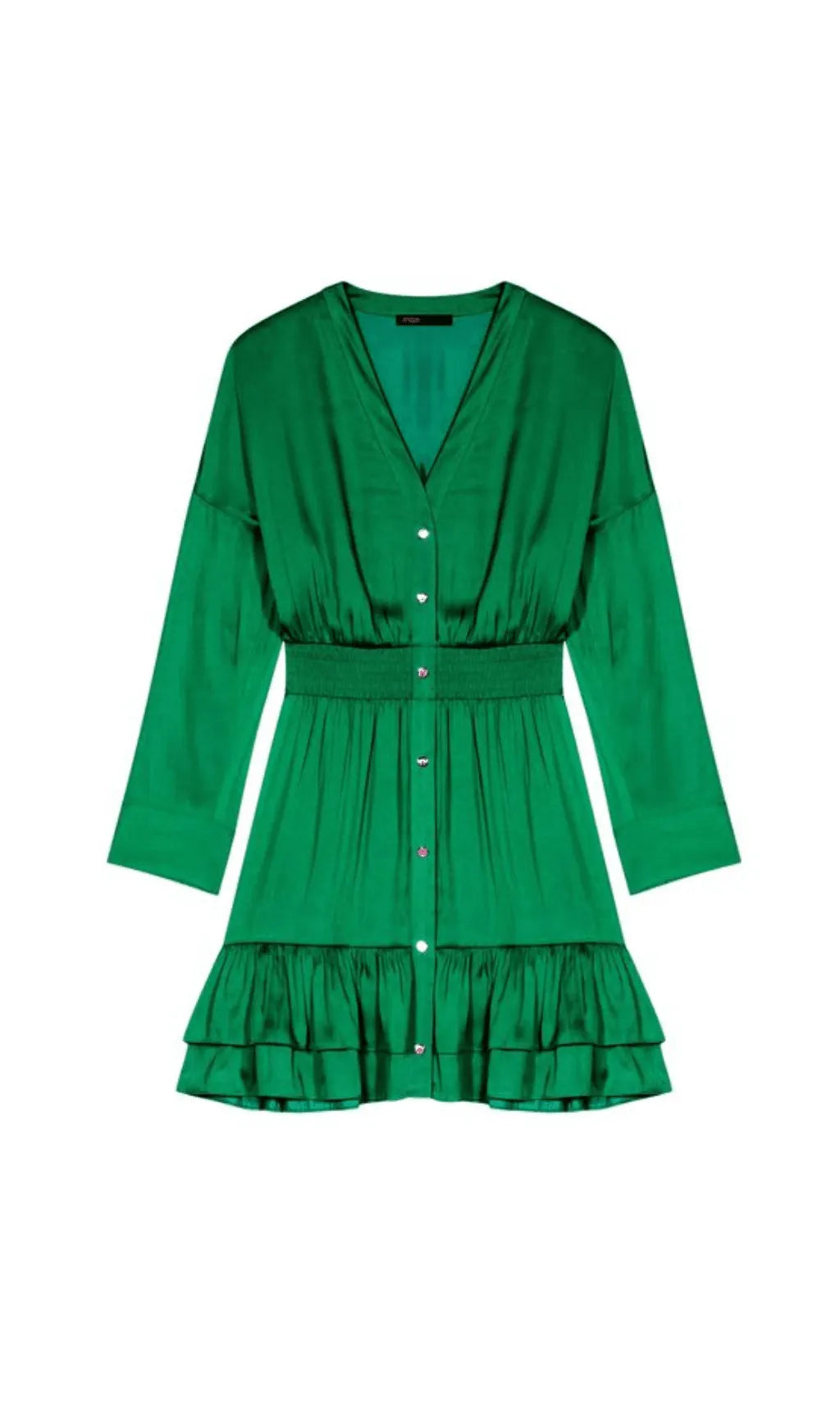 GREEN V-NECK SATIN MINI DRESS Flowering Girl