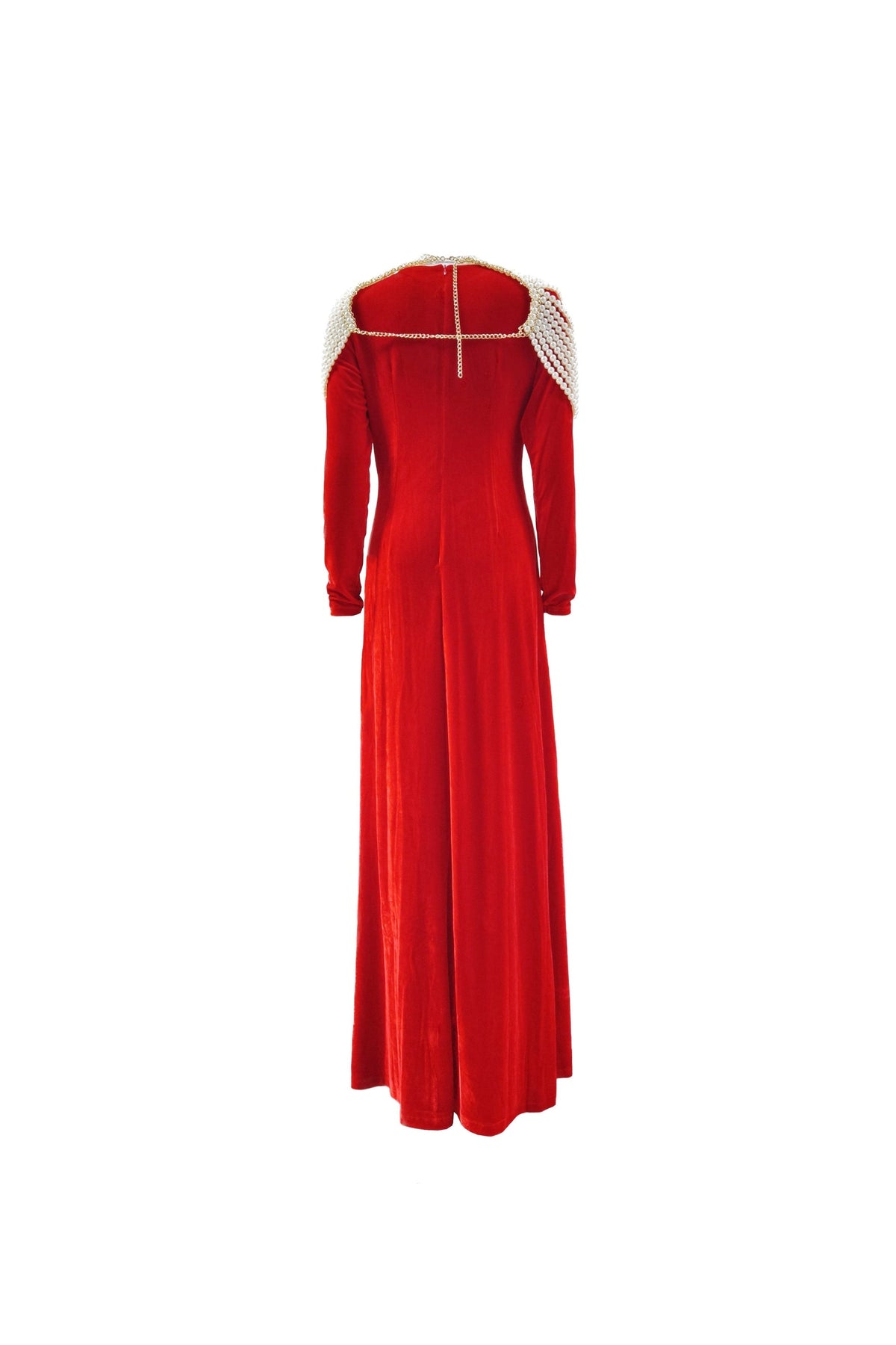 Aaliyah Pearl Embellished Velvet Maxi Dress In Red Flowering Girl