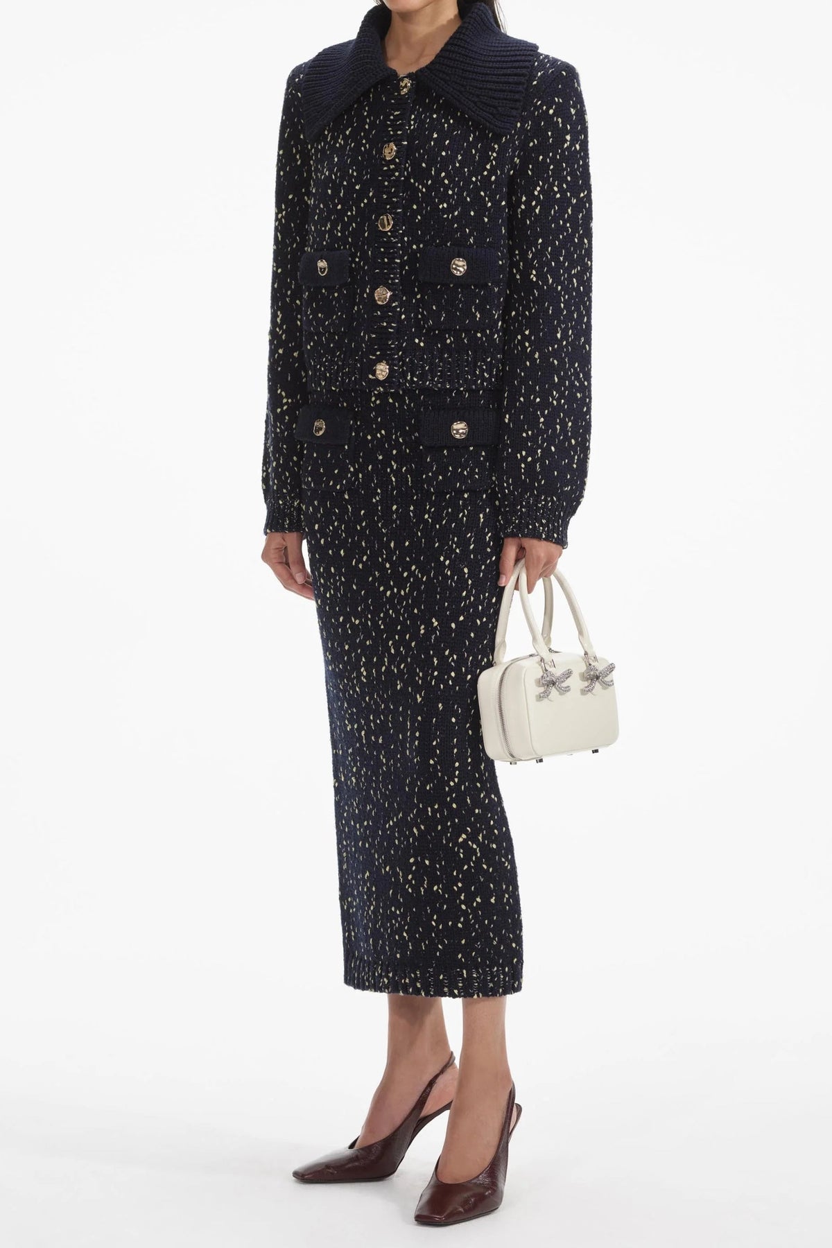Claudine navy crochet-knit jacket & skirt matching set Flowering Girl