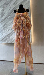 Komali Printed Butterfly Ruffle Maxi Dress Flowering Girl