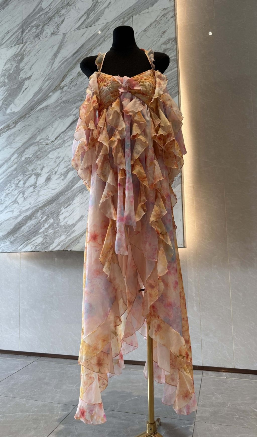 Komali Printed Butterfly Ruffle Maxi Dress Flowering Girl