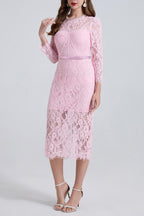 Bernice Rhinestone Fishbone Lace Midi Dress In Pink Flowering Girl