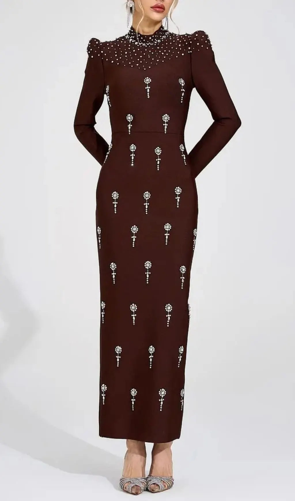 Tammy Brown Rhinestone Embellished Bandage Maxi Dress Flowering Girl