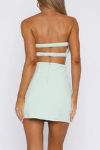 Backless Strapless Slim Mini Dress In Mint Flowering Girl