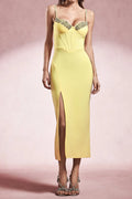 Michaelia Sleeveless Diamond Slit Bandage Midi Dress Flowering Girl