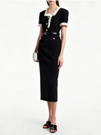 Medina Black Short Sleeve Midi Dress Flowering Girl