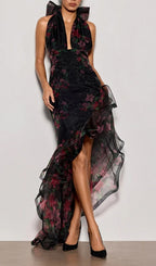Cynna Halterneck Floral Ruffle Maxi Dress Flowering Girl
