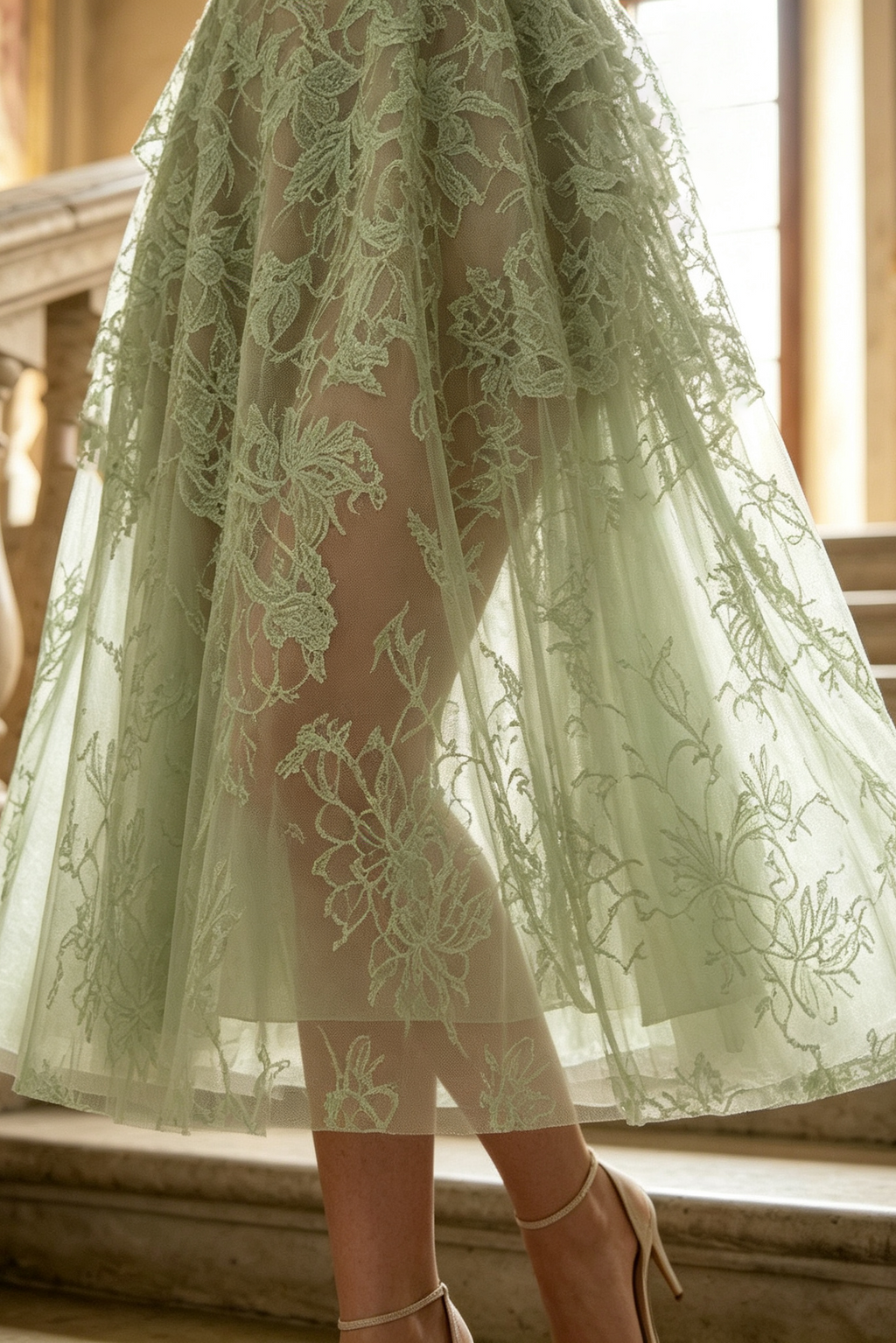 Mint Beaded Lace Midi Dress Flowering Girl