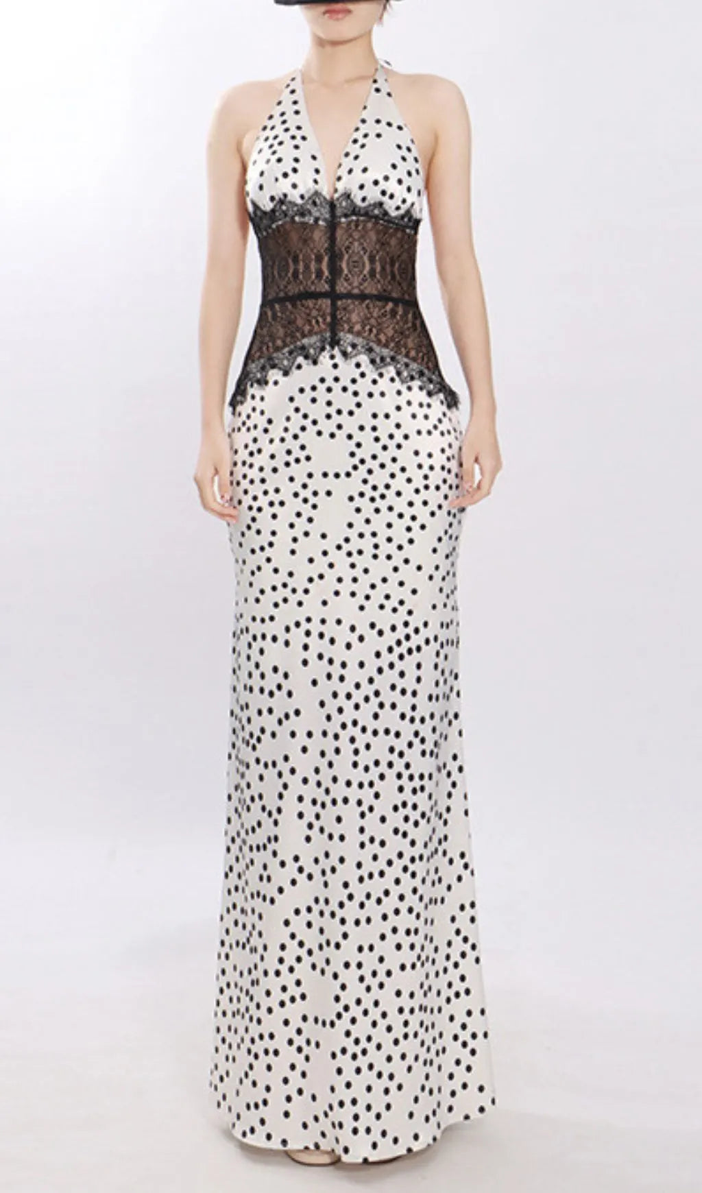 Jezziel Halter Lace Dot Maxi Dress Flowering Girl
