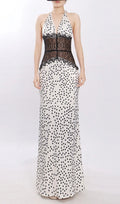 Jezziel Halter Lace Dot Maxi Dress Flowering Girl