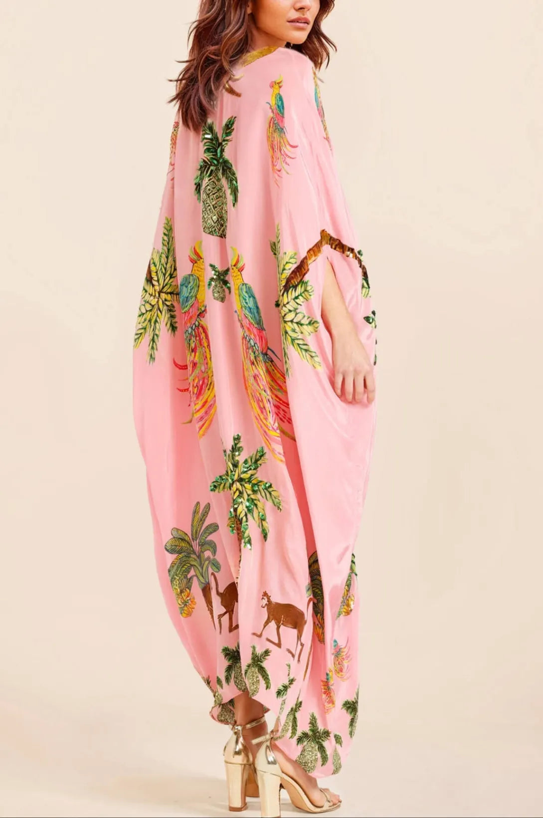 Unique Drop Shoulder Sleeve Coconut Tree Printed Dress Flowering Girl