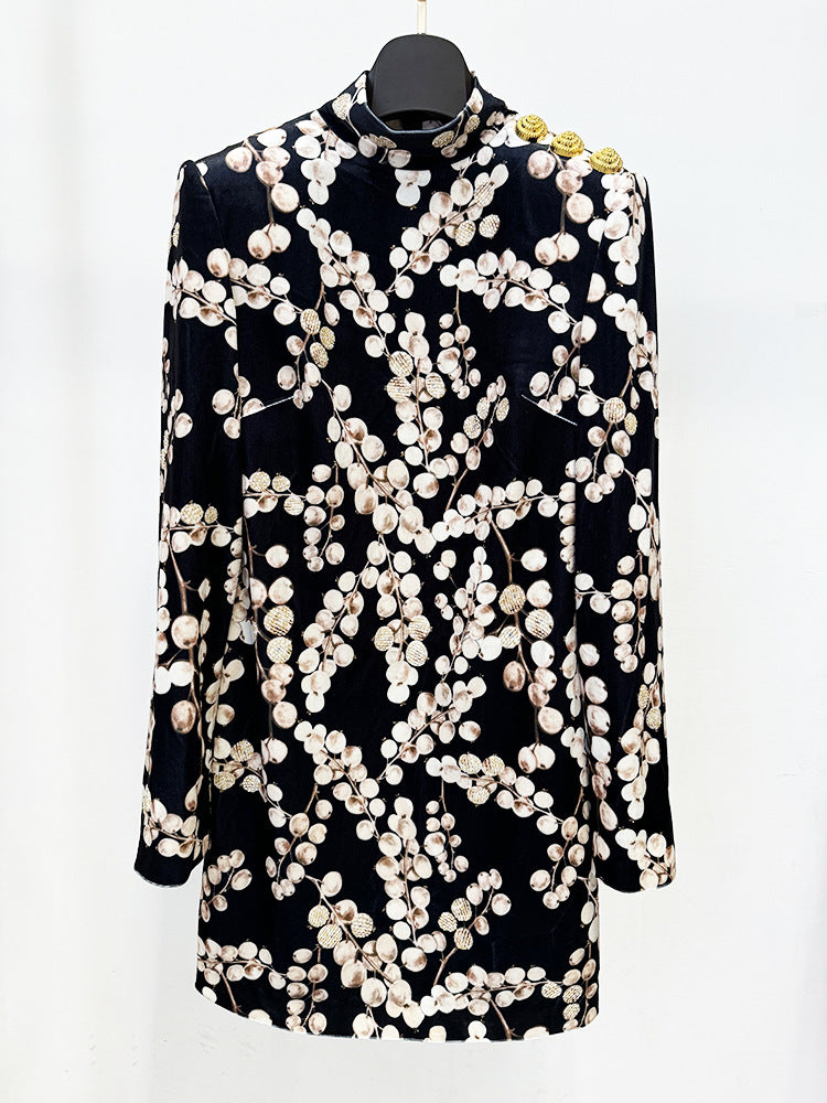 Chaha Redcurrant Print Velvet Mini Dress Flowering Girl