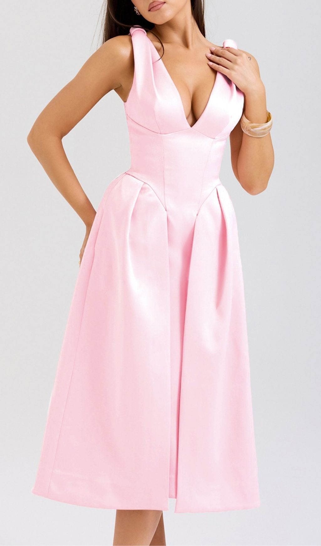 Dilanne Pink V-Neck Midi Dress