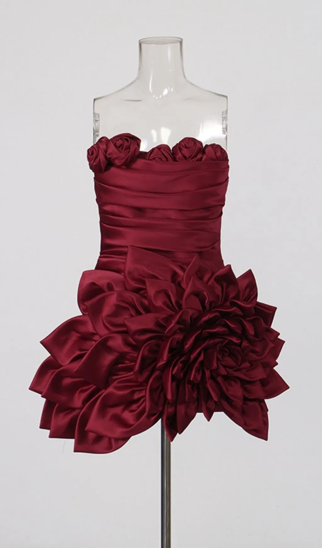 Korina Red Strapless 3D Flower Mini Dress Flowering Girl