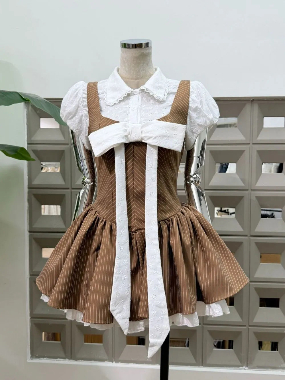 Mayme Puff Sleeve Bow Mini Dress Flowering Girl
