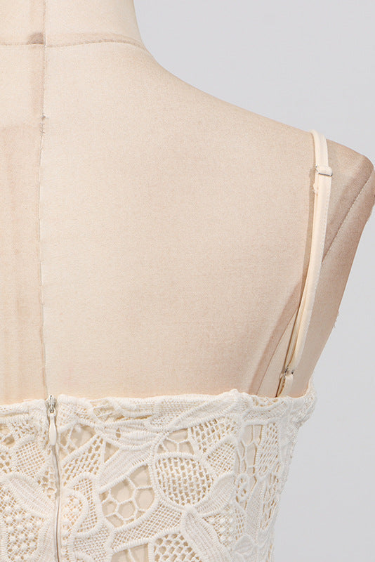 Lace Hollow Sleeveless Mini Dress In Yellow Flowering Girl