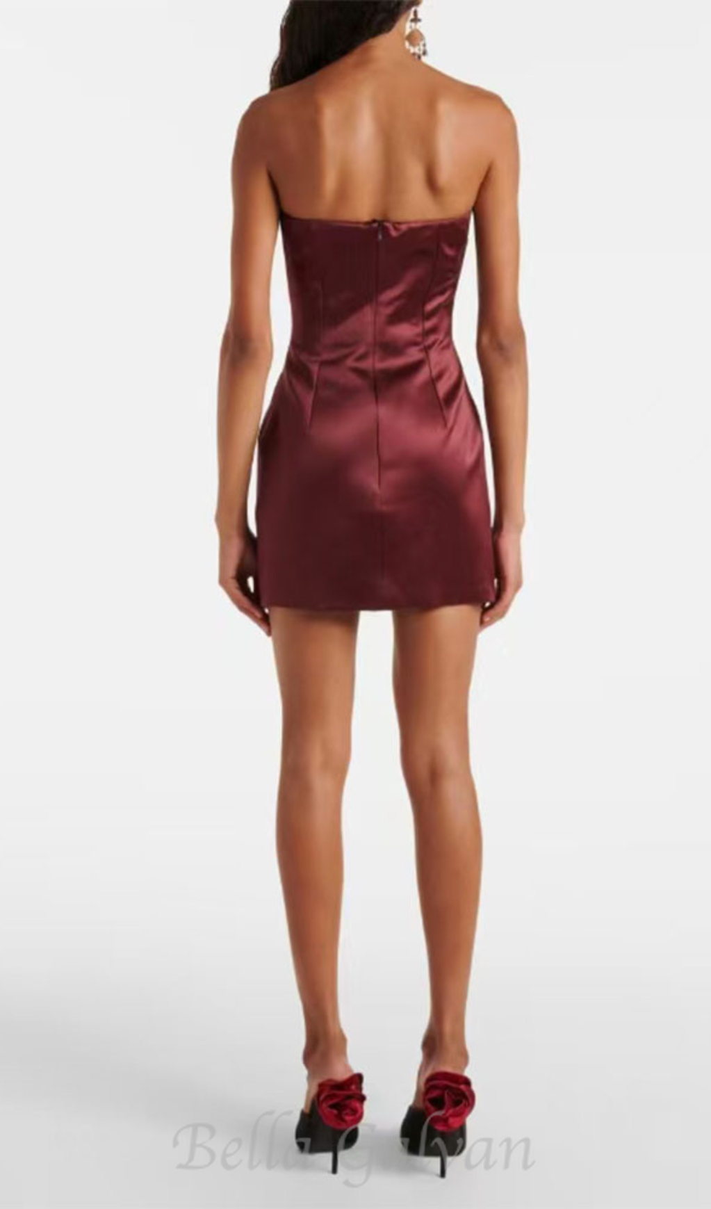 Ebrar Strapless Flower Satin Mini Dress Flowering Girl