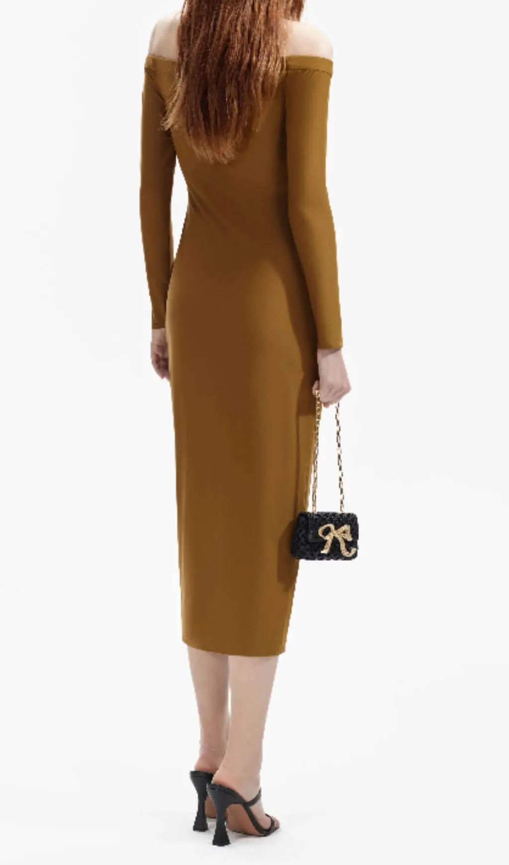 Bora Coffee Cutout Long Sleeve Midi Dress Flowering Girl