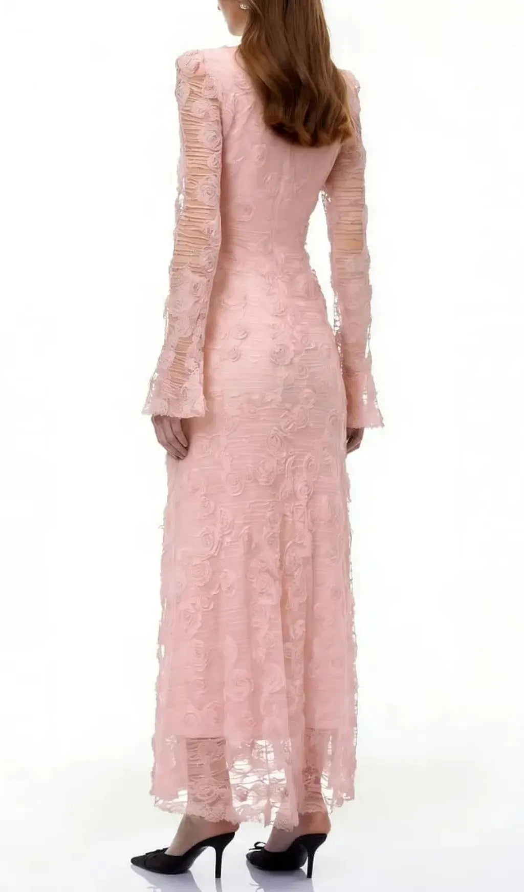 Tracy Pink 3D-Floral Embroidered Lace Maxi Dress Flowering Girl