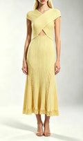 Kibibi Yellow Lace Knit Midi Dress Flowering Girl