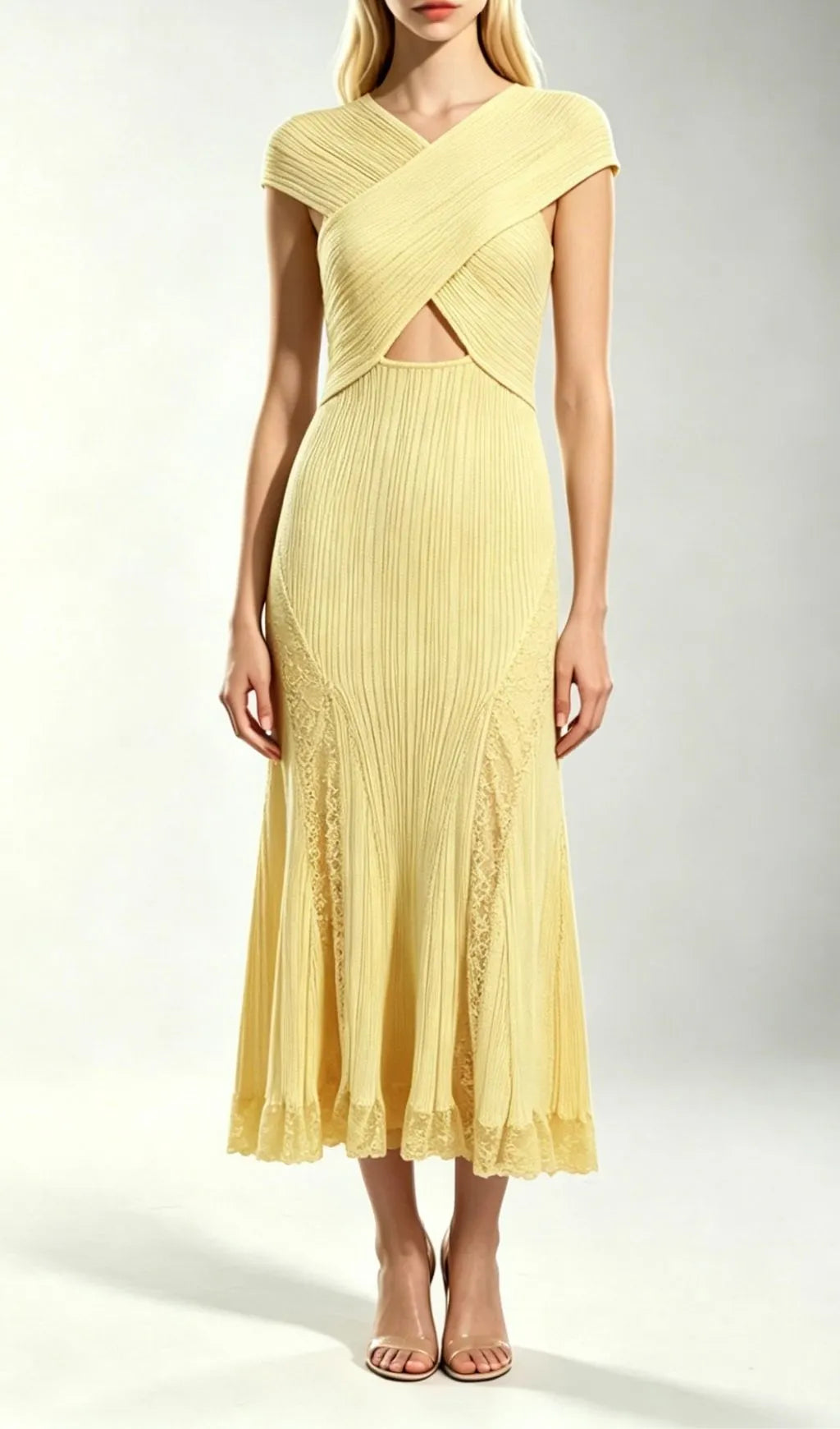 Kibibi Yellow Lace Knit Midi Dress Flowering Girl