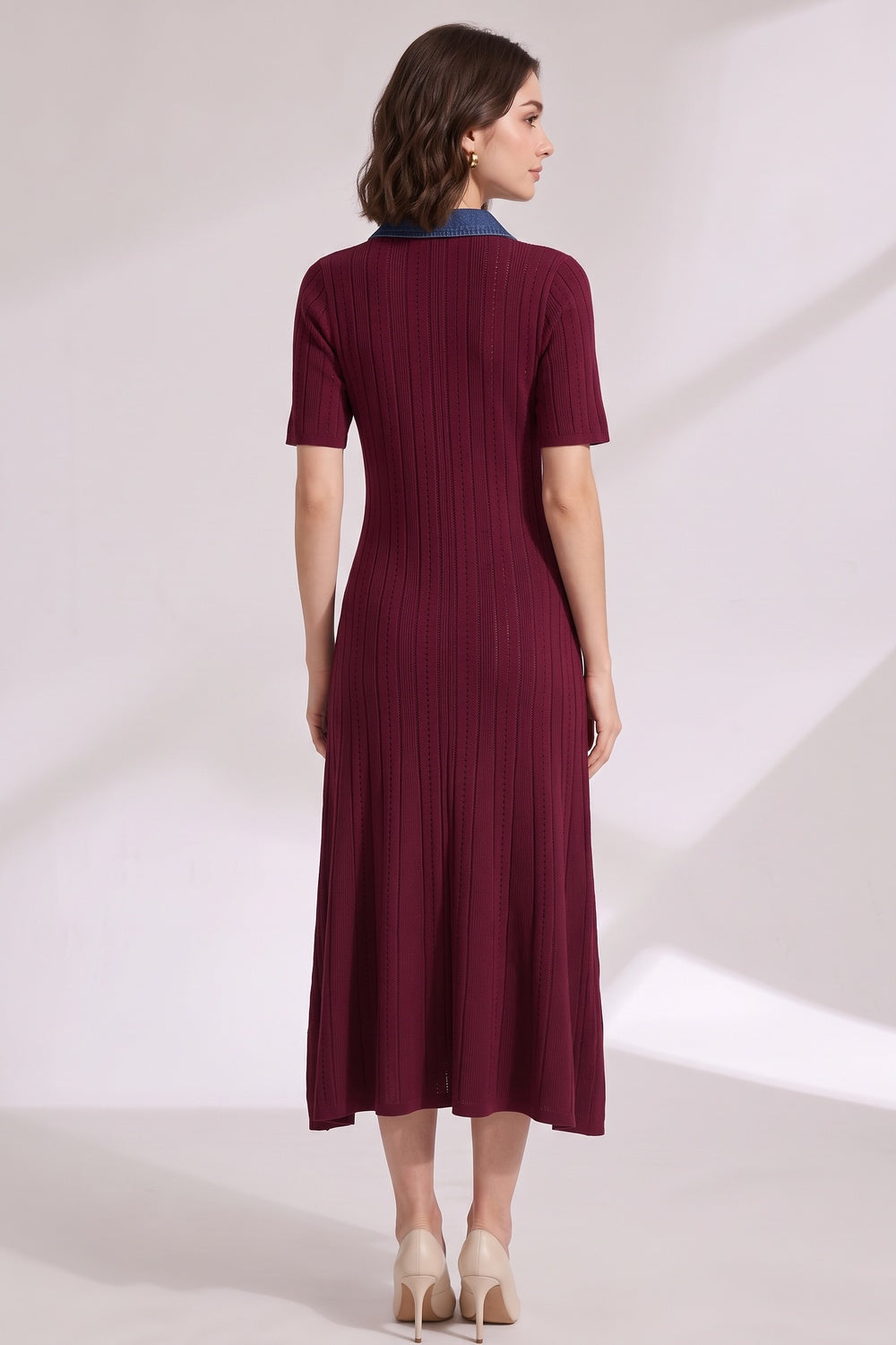 Burgundy Ribbed Knit A-Line Dress Flowering Girl