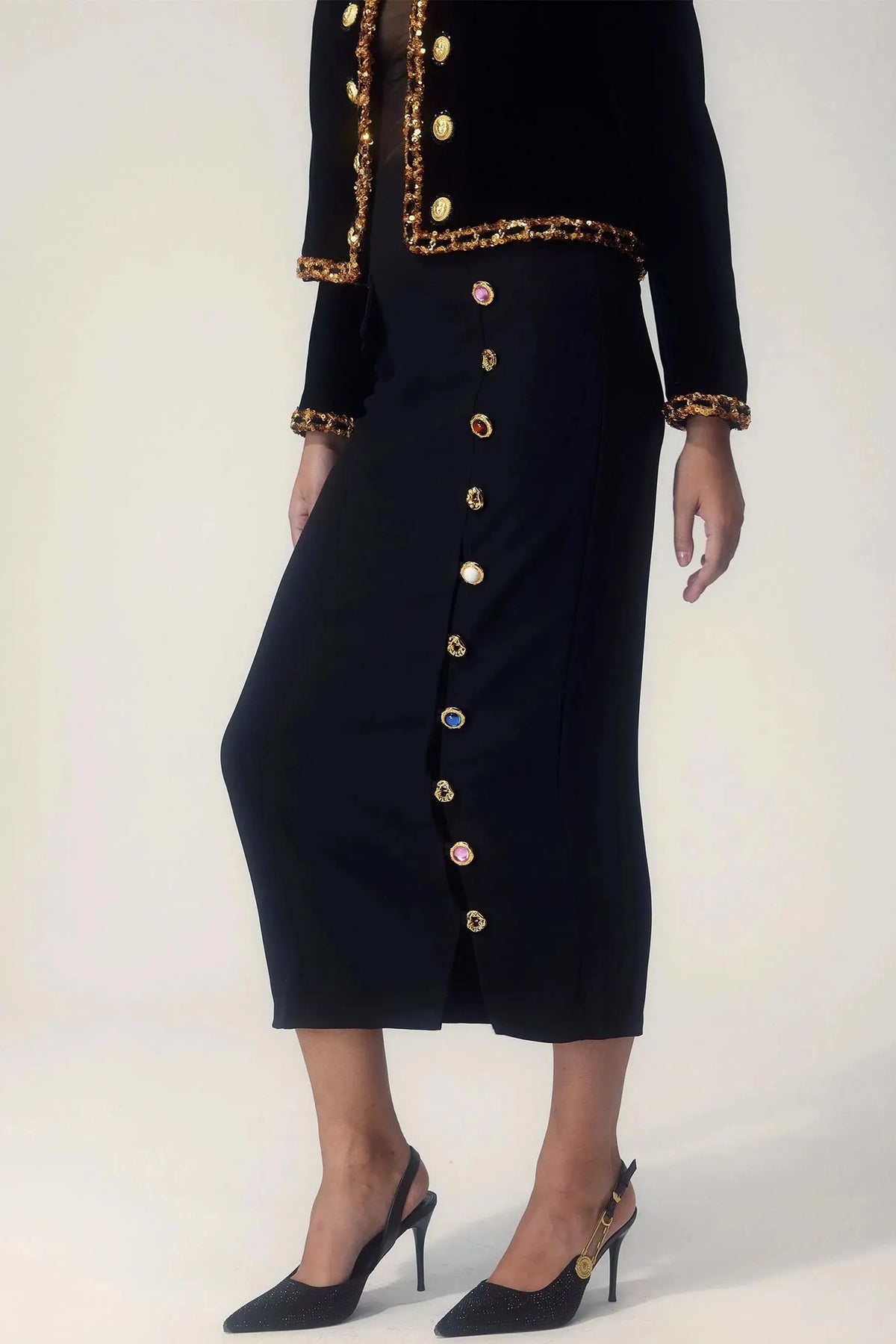 Ella Gem Button Down Pencil Midi Skirt Flowering Girl