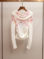 Off-White Lightweight Fine Knit Fitted With Draped Neckline Top Flowering Girl