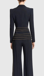 Sandy Trim Embellished Blazer & Pants Set - Black Flowering Girl