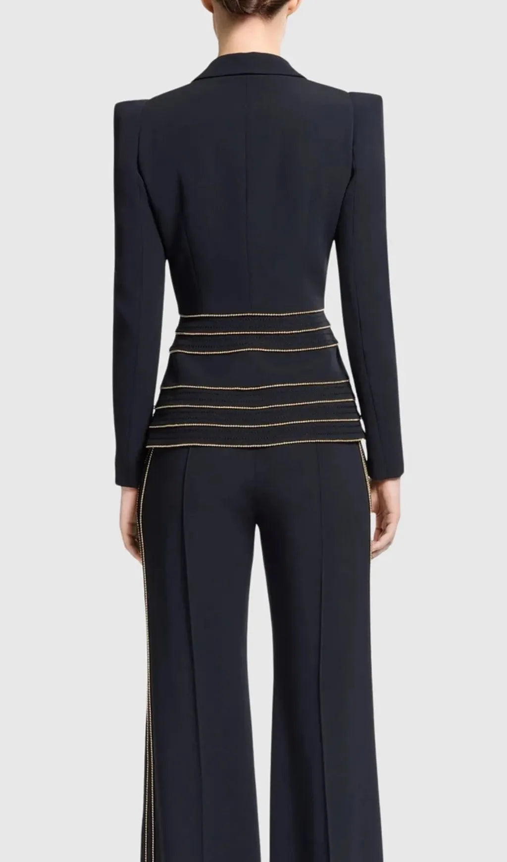 Sandy Trim Embellished Blazer & Pants Set - Black Flowering Girl