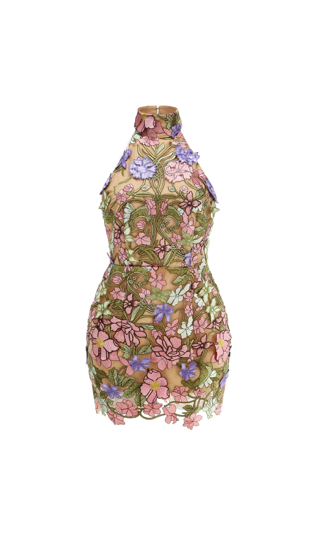 Dotty Halter Flower Embroidery Backless Mini Dress Flowering Girl